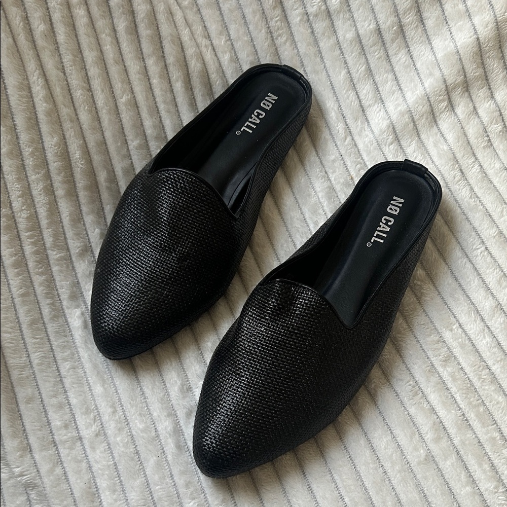 No Call Black Pointed-Toe Slip-On Mules